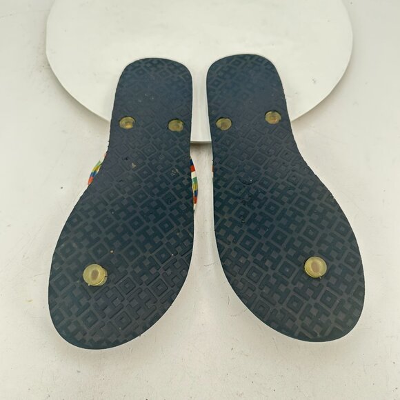 Tory Burch Women Size 9 Blue White Green Red Rubber Thong Slide Flip Flop Sandal - Picture 8 of 11